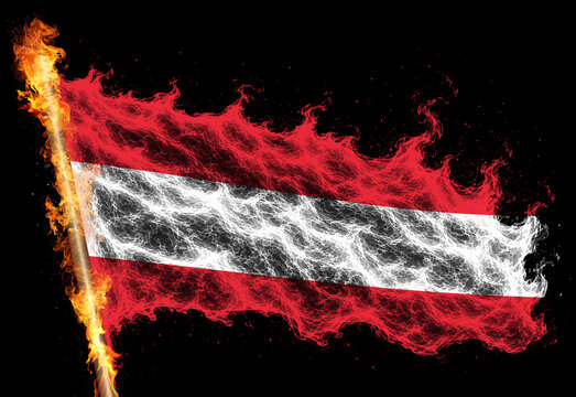 3D illustration. Flag of Austria on a flame.