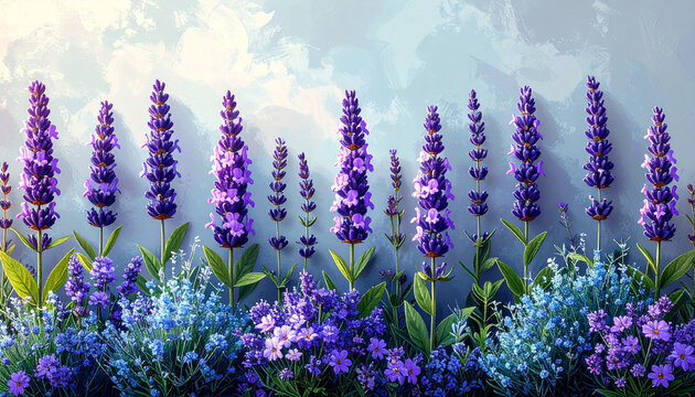 Lavender borage and thyme arranged in row as bee friendly seed packet illustration generative AI