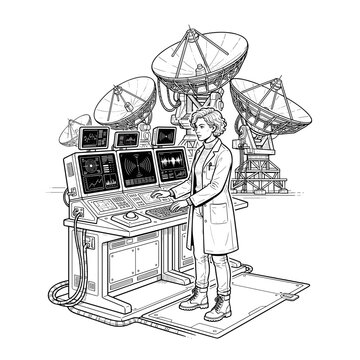 Scientist operating radio telescope array for astronomy research in science blog and website