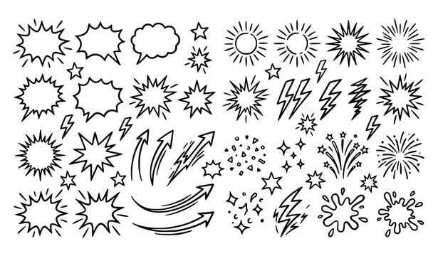 Comic Book Explosion Effects Sparkles and Celebration Doodle Vector Collection
