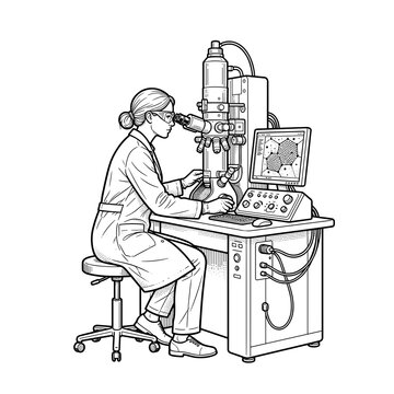 Scientist using electron microscope for structural biology research in science blog and website