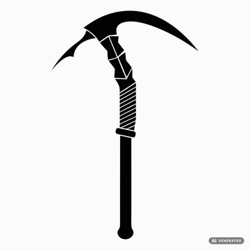 Fantasy war scythe vector icon, medieval reaping tool silhouette, stylized black weapon graphic for gaming and logos