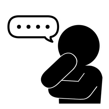 考える人と無言の吹き出し｜思考・沈黙・言葉に詰まる人物