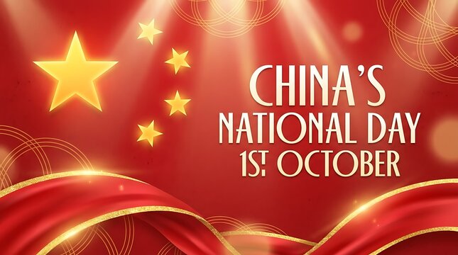 China national day 1st october festive background with golden stars and red