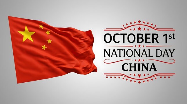 China national day october 1st greeting card with waving flag