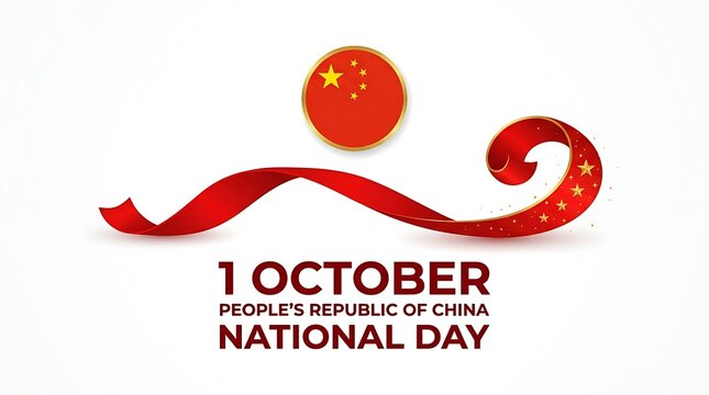 China national day october 1st banner design with round flag and ribbon