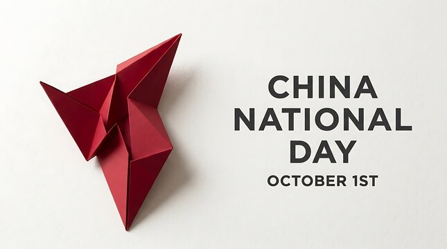 Minimalist red origami airplane on white background for china national day
