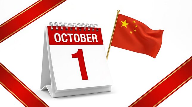 Standing desk calendar showing october first with flag and red ribbons