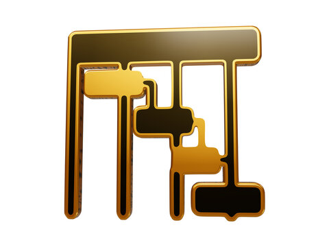 Golden flowchart icon showing process flow and data structure for system architecture and planning.