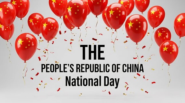 The people republic of china national day banner with red flags balloons