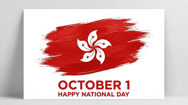 Happy national day hong kong celebration with red watercolor brush stroke flag
