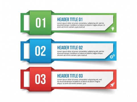 Set of Three Colorful Infographic Banners with Numbers and Text Placeholders for Business Presentation and Data Visualization