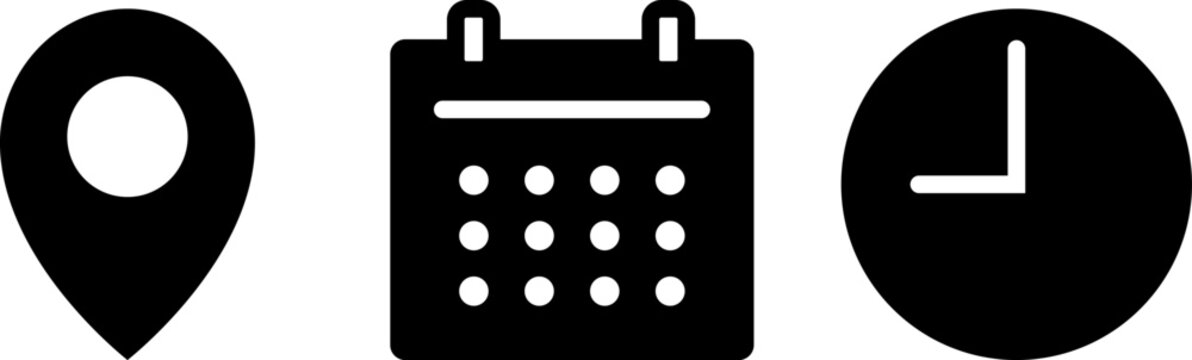 場所・カレンダー・時計のアイコン / location, calendar, clock icons