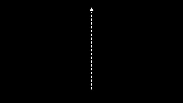 Minimalist animated vertical arrow simple line direction symbol for and motion.Animated Vertical White Dashed Line Scrolling Upwards Moving Road or Graphic Element Black Screen.4k animation video