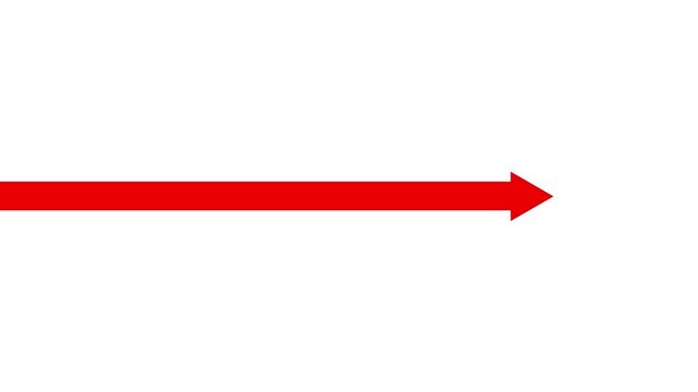 Bold red arrow pointing right simple graphic direction .Animation of a simple red arrow extending on ,4k animation video