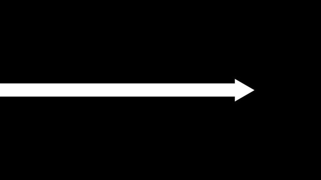 Bold red arrow pointing right simple graphic direction .Animation of a simple red arrow extending on ,4k animation video