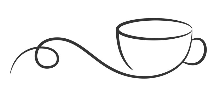 Coffee cup created with a single continuous line with an elegant decorative swirl