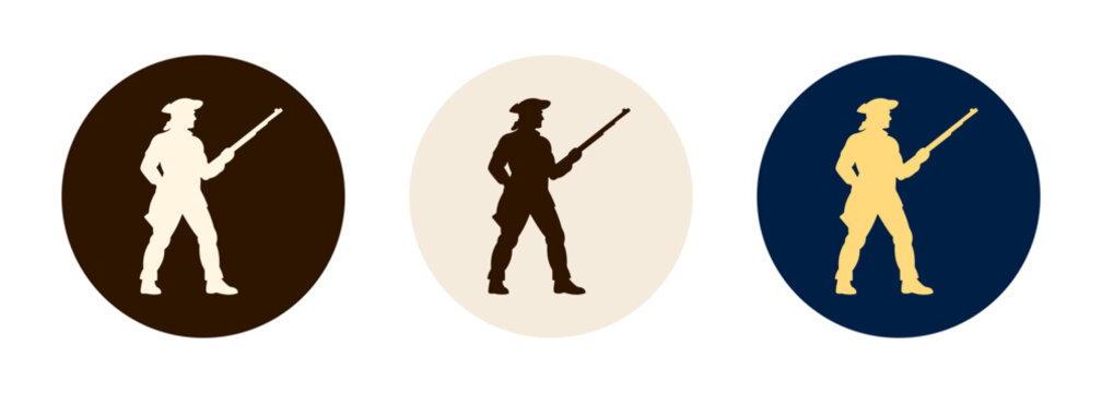American minuteman silhouette badge set with musket and circular backgrounds