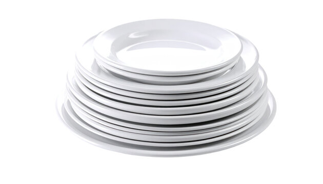 Stack of Glossy White Dinner Plates on Black Backdrop
