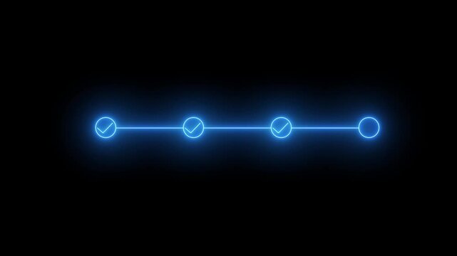 Green Neon 3 step i process with check mark icon.i step by step process icon animation on black background,4k animation video