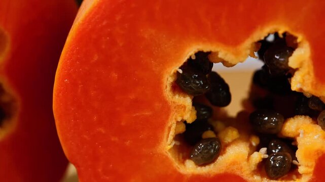 Close-Up of Fresh Sliced Ripe Papaya