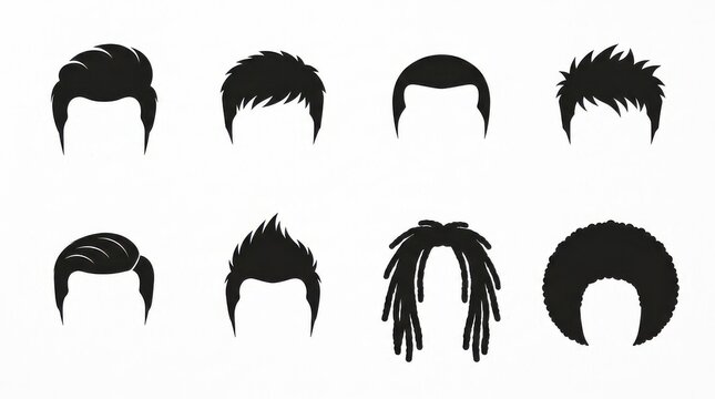 Set of Men's Hairstyle Silhouettes Collection - Various Male Haircut Styles Icons for Barber Shop and Grooming Design