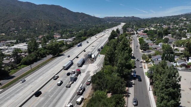 Aerial View of Freeway Truck Accident in California