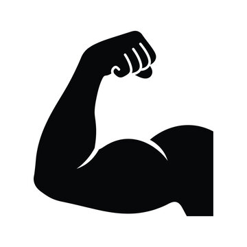 Black silhouette icon of a flexing arm showing strong biceps muscle