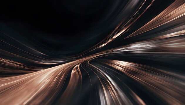 Abstract dark motion lines and golden light trails. High speed concept and modern digital design needs. Glowing bronze streaks sweeping across dark space