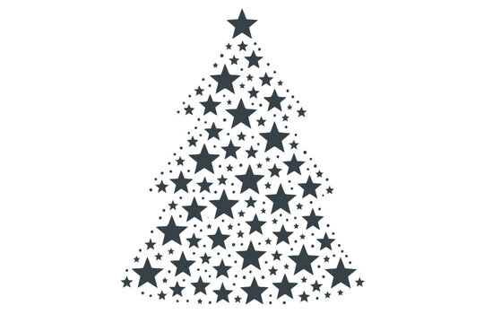 Abstract black starry Christmas tree silhouette &ndash; design for holiday greeting cards, festive product packaging, and winter branding. Transparent SVG version.