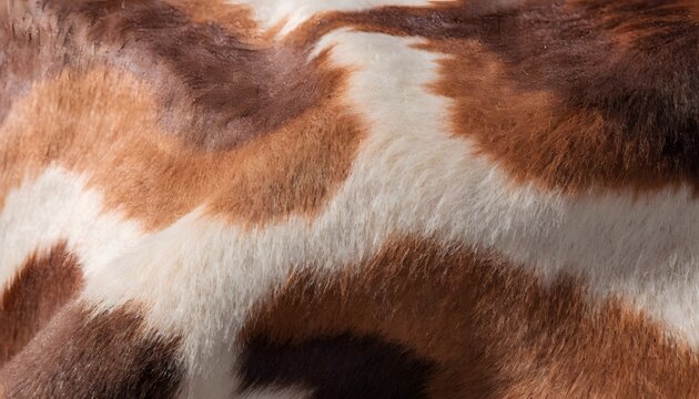 Abstract fluffy animal fur texture and soft fabric folds. Luxury fashion design and cozy interior decoration needs. Brown and white faux fur material draped in waves
