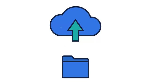 Files uploading from a folder to blue cloud storage icon