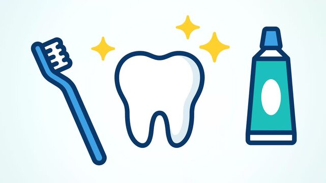 Animated clean tooth icon with toothbrush and toothpaste