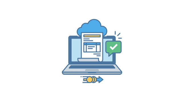 Digital Invoice Cloud Service Laptop Computer Online Payment Transaction Processing Icon