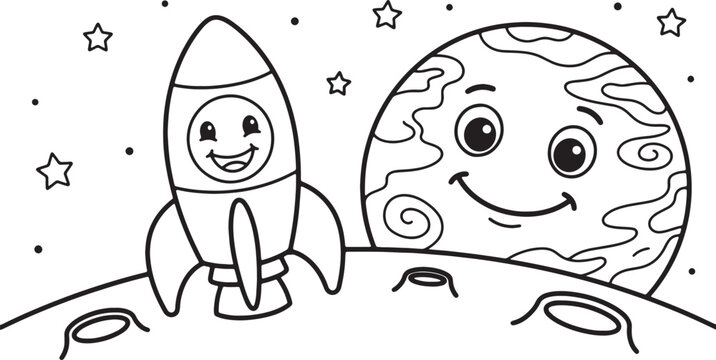 Happy cartoon girl with thought bubble and stars smile