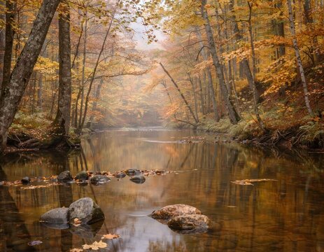 Autumn forest river