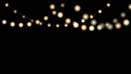 Christmas String Lights Bokeh Glowing Bulbs on Black Background © may_trail