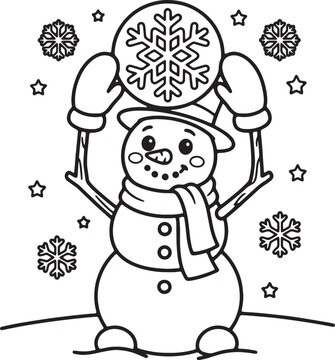 Snowman with carrot nose, coal eyes, and scarf, winter holiday theme