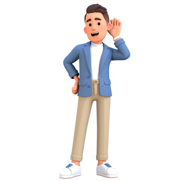 3D Modern Businessman Character Listening Carefully