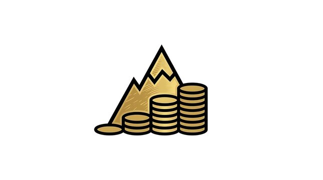 Stacked gold coins with mountain landscape symbol.
