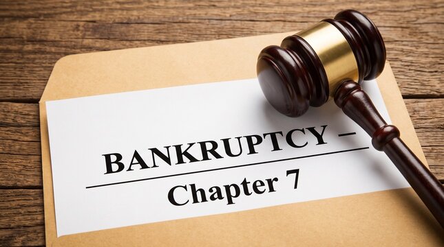 Chapter 7 Bankruptcy Document with Legal Gavel on Wooden Background