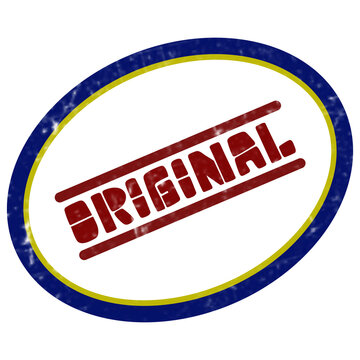 Vintage original rubber stamp icon, distressed red and blue oval seal, retro quality guarantee mark for product packaging