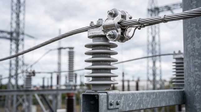 High voltage porcelain insulator with transmission lines in substation