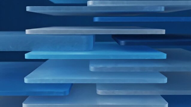 Abstract background with overlapping blue glass plates and soft lighting.