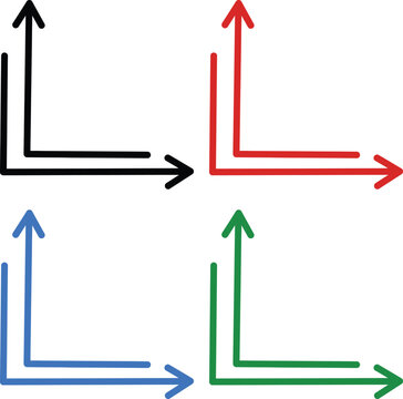 Double arrow coordinate axis icon set in primary colors for mathematics and data visualization charting.