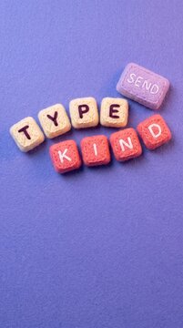Type Kind Send Message with Knitted Blocks on Purple Background