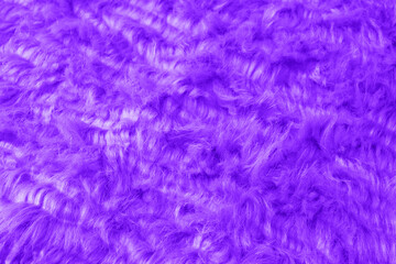 Fototapeta premium Bright vibrant purple shag fur fabric texture background with soft fluffy synthetic fibers close up