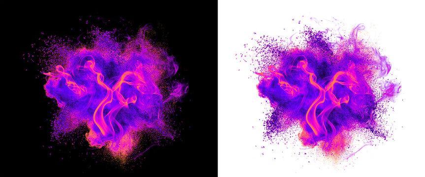 Twisting Neon Flame Ribbons in Purple Smoke Burst PNG
