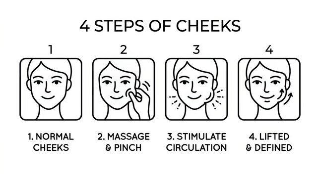 Diagram showing four steps to massage and tone cheek muscles.