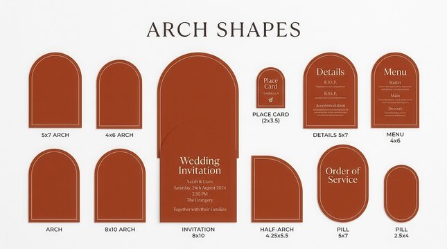 Terracotta Arch Wedding Invitation Suite Template Set with Various Shapes and Sizes for Modern Minimalist Events